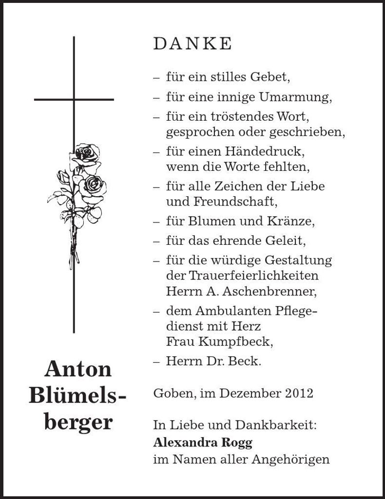 Traueranzeige Anton Blümelsberger