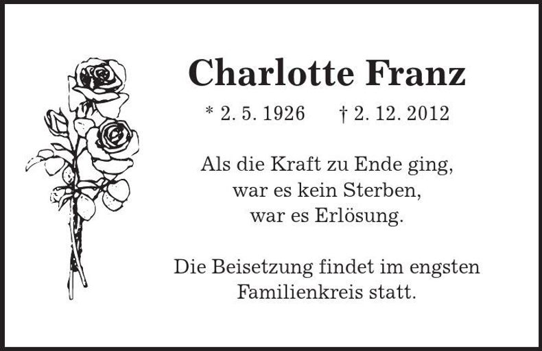 Traueranzeige Charlotte Franz