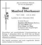 Traueranzeige Manfred Oberhauser