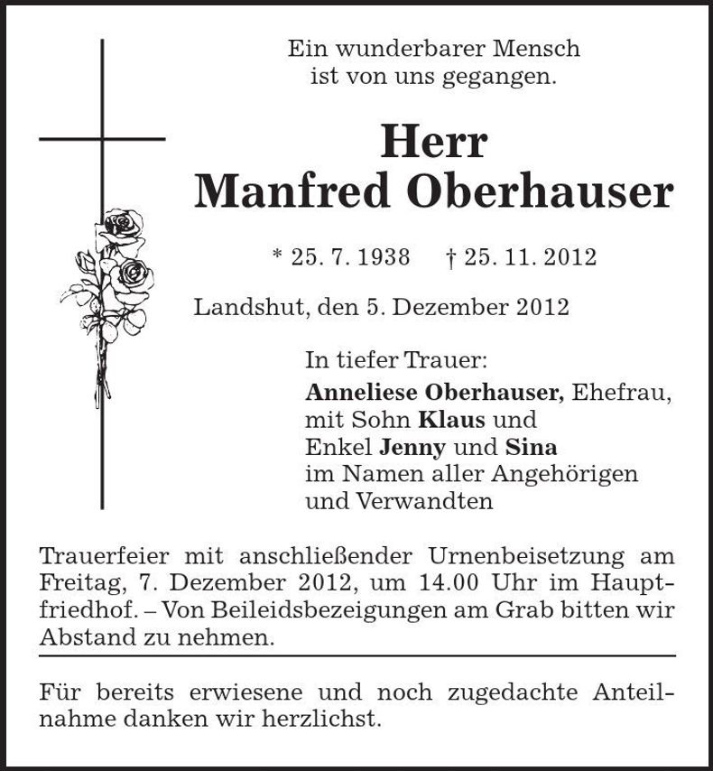 Traueranzeige Manfred Oberhauser