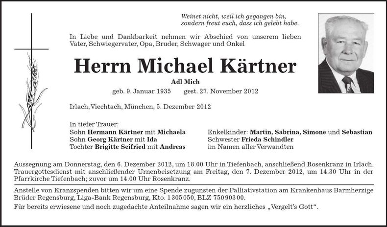 Traueranzeige Michael Kärtner