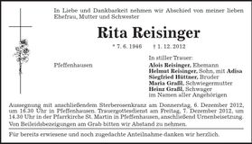 Traueranzeige Rita Reisinger