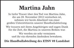 Traueranzeige Martina Jahn