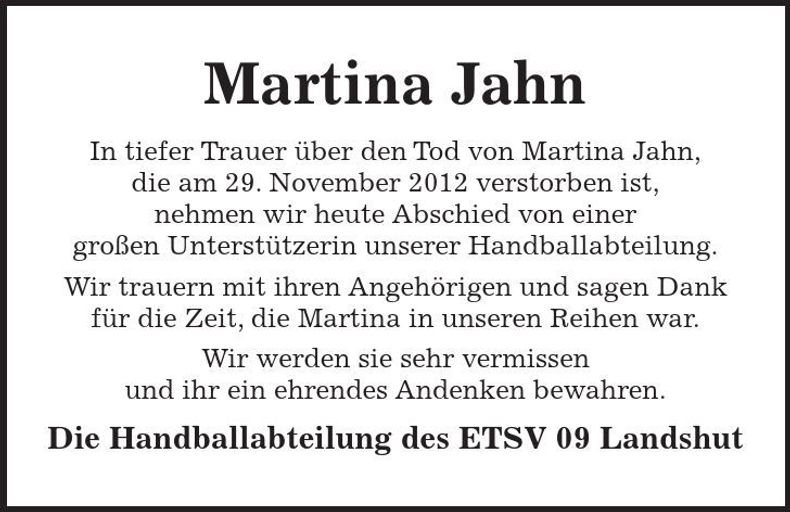Traueranzeige Martina Jahn