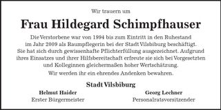 Traueranzeige Hildegard Schimpfhauser