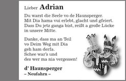 Traueranzeige Adrian Auer