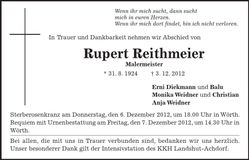 Traueranzeige Rupert Reithmeier