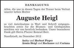 Traueranzeige Auguste Heigl