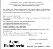 Traueranzeige Agnes Helmbrecht