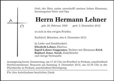 Traueranzeige Hermann Lehner