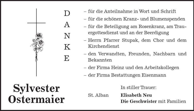 Traueranzeige Sylvester Ostermaier