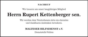 Traueranzeige Rupert Kettenberger