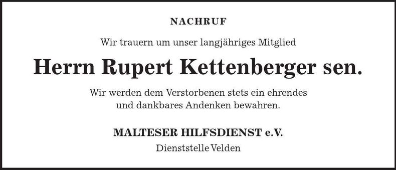 Traueranzeige Rupert Kettenberger