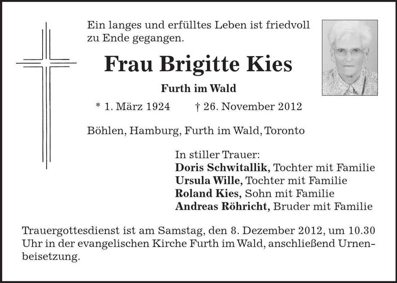 Traueranzeige Brigitte Kies