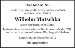 Traueranzeige Wilhelm Mutschka