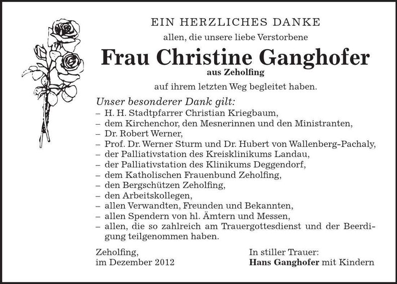 Traueranzeige Christine Ganghofer