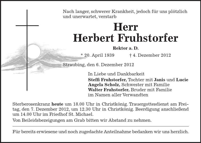 Traueranzeige Herbert Fruhstorfer