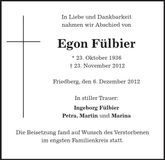 Traueranzeige Egon Fülbier