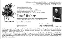 Traueranzeige Josef Huber