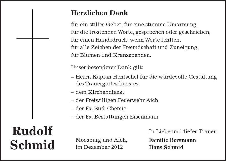 Traueranzeige Rudolf Schmid