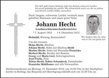 Traueranzeige Johann Hecht