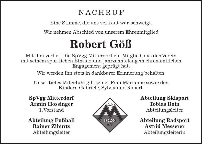 Traueranzeige Robert Göß