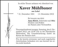 Traueranzeige Xaver Mühlbauer