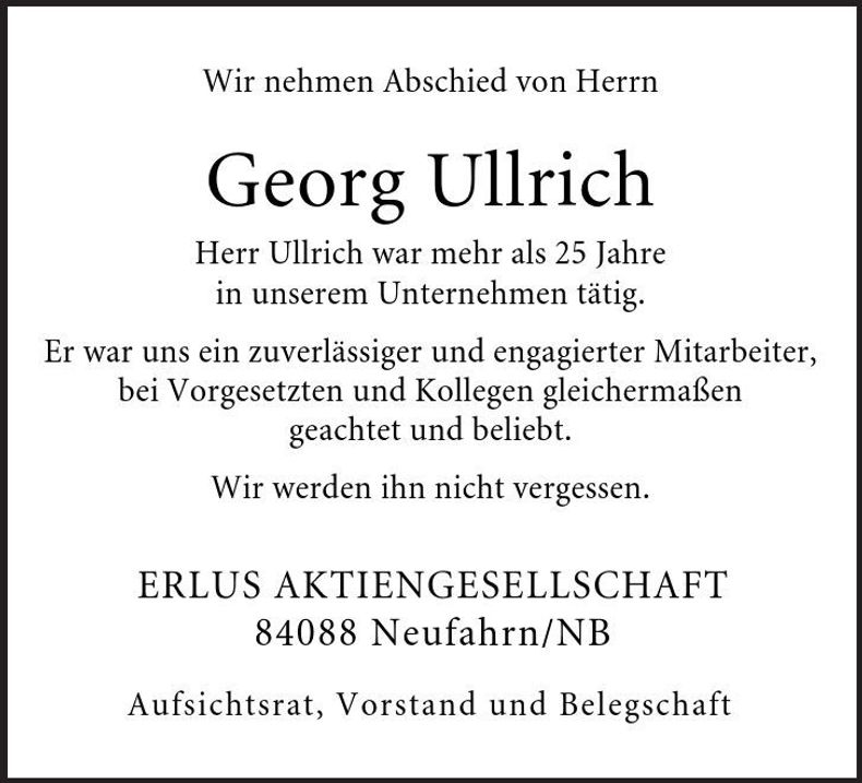 Traueranzeige Georg Ullrich