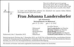 Traueranzeige Johanna Landersdorfer