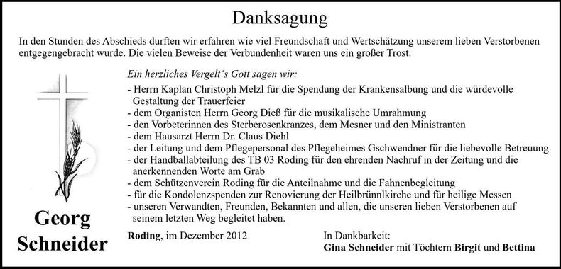 Traueranzeige Georg Schneider