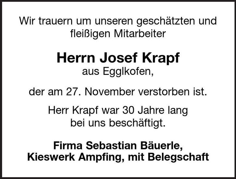 Traueranzeige Josef Krapf