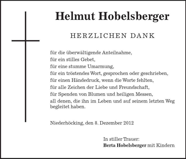 Traueranzeige Helmut Hobelsberger
