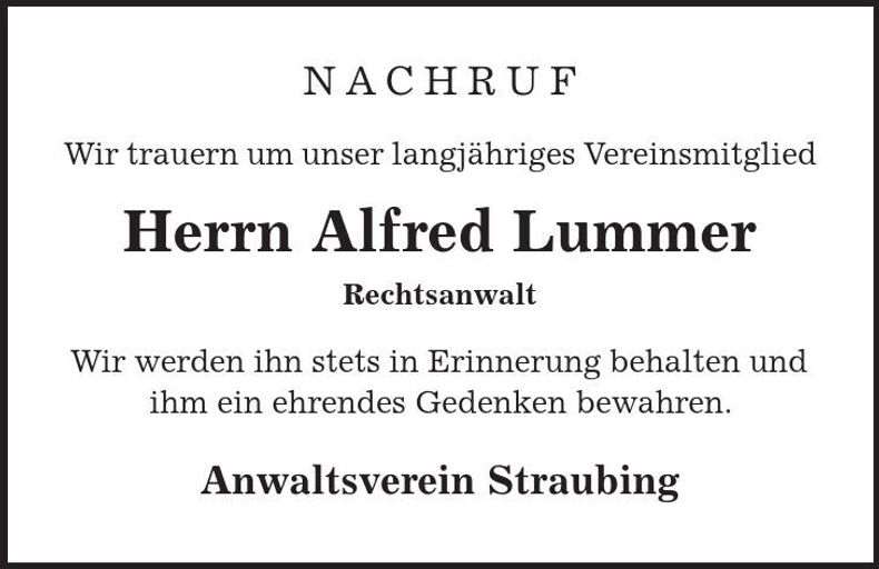 Traueranzeige Alfred Lummer