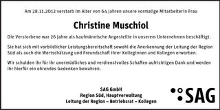 Traueranzeige Christine Muschiol
