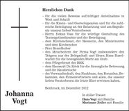Traueranzeige Johanna Vogt