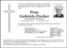 Traueranzeige Gabriela Fischer