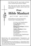 Traueranzeige Hilde Manhart