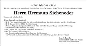 Traueranzeige Hermann Sicheneder
