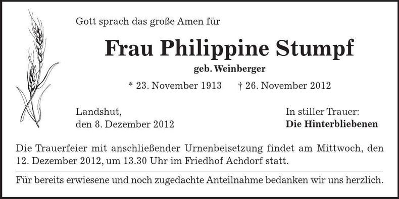 Traueranzeige Philippine Stumpf