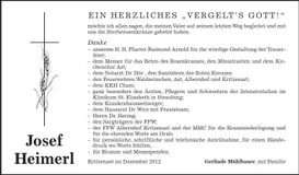 Traueranzeige Josef Heimerl