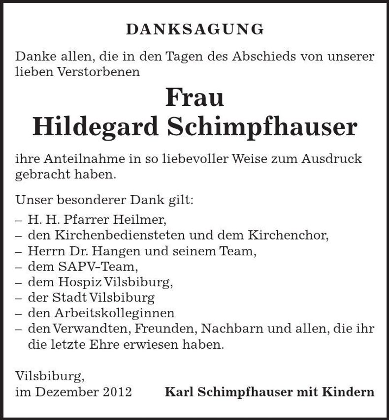 Traueranzeige Hildegard Schimpfhauser