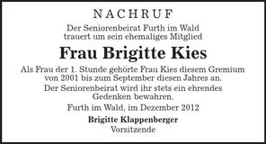 Traueranzeige Brigitte Kies