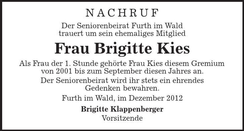 Traueranzeige Brigitte Kies