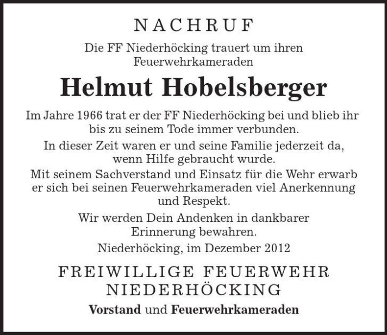 Traueranzeige Helmut Hobelsberger