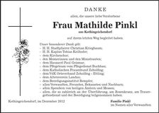 Traueranzeige Mathilde Pinkl
