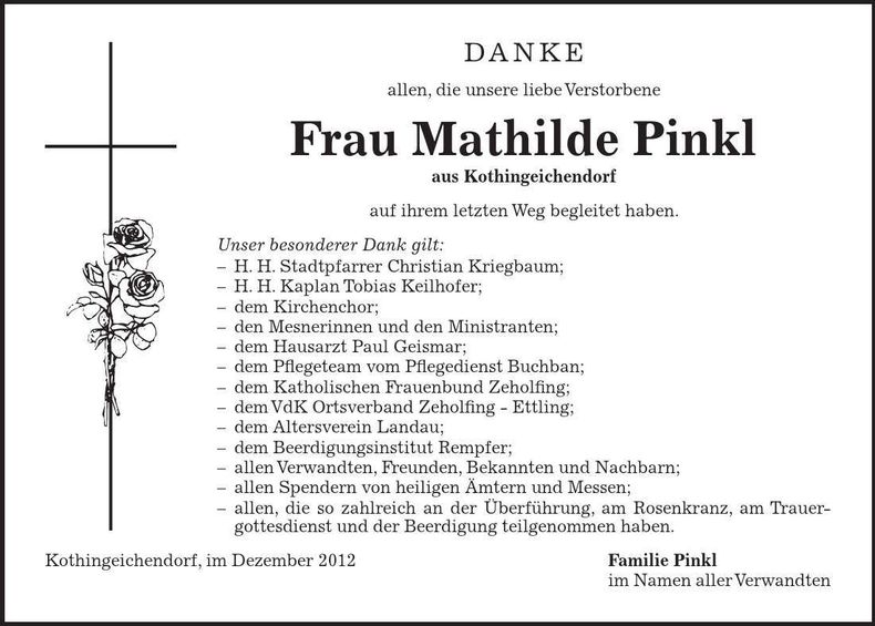 Traueranzeige Mathilde Pinkl