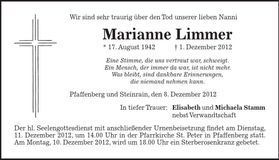 Traueranzeige Marianne Limmer