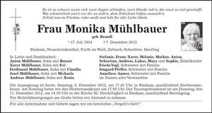 Traueranzeige Monika Mühlbauer