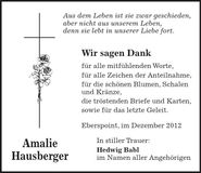 Traueranzeige Amalie Hausberger