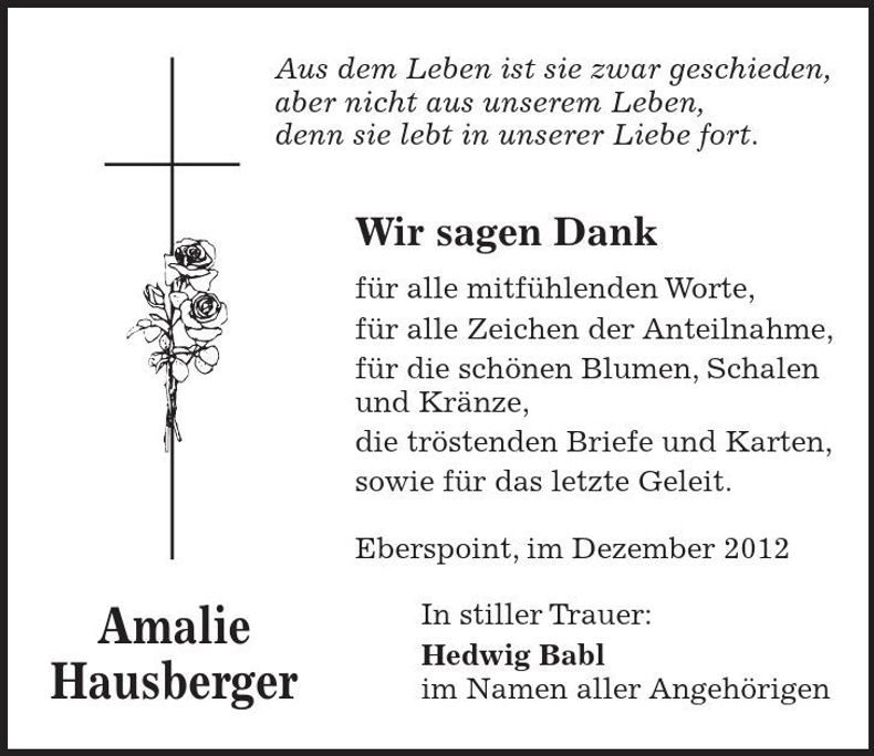 Traueranzeige Amalie Hausberger